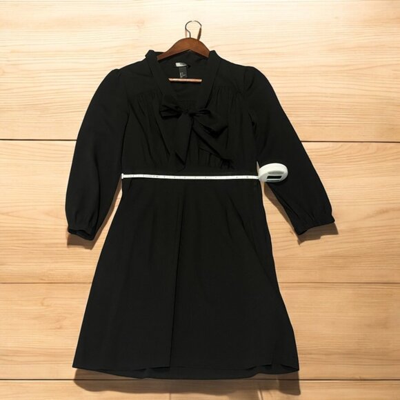H&M Little Black Dress with 3/4 Sleeves and Bow Tie | Size 4 - Picture 3 of 7